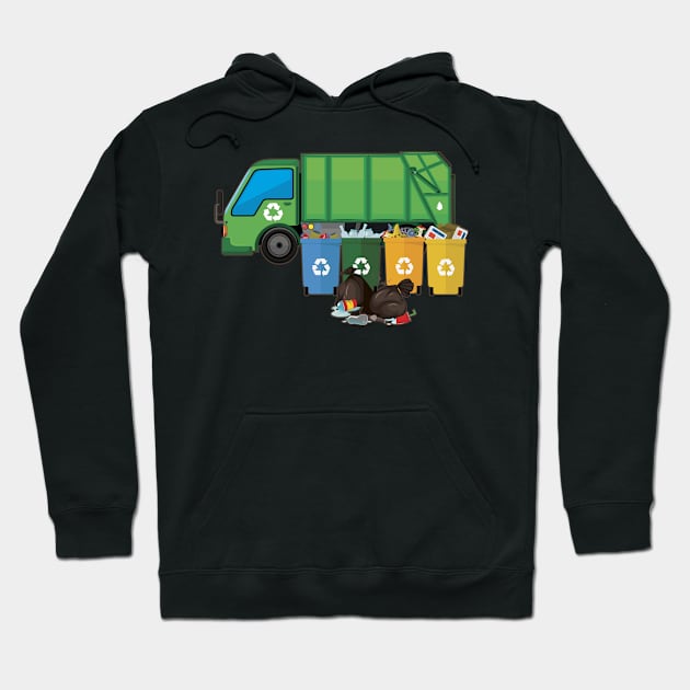 Recycling Trash Truck Garbage Truck Hoodie by paola.illustrations